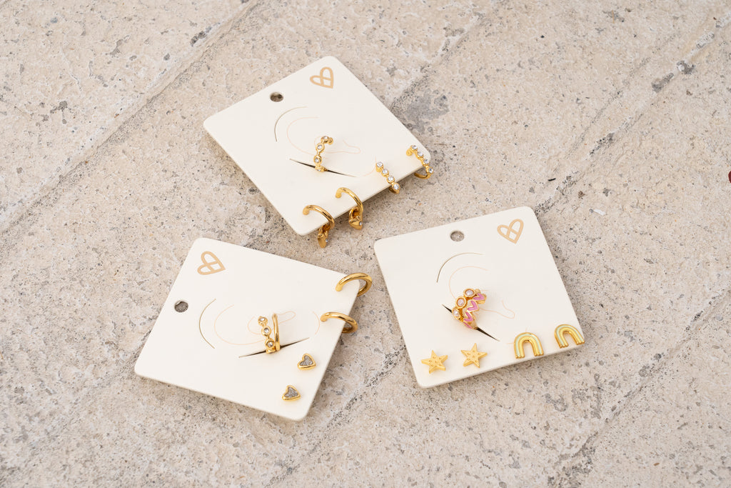 Set X4 Aretes Corazón Estrella Y Arcoíris