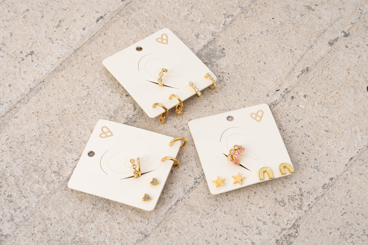 Set X4 Aretes Corazón Estrella Y Arcoíris