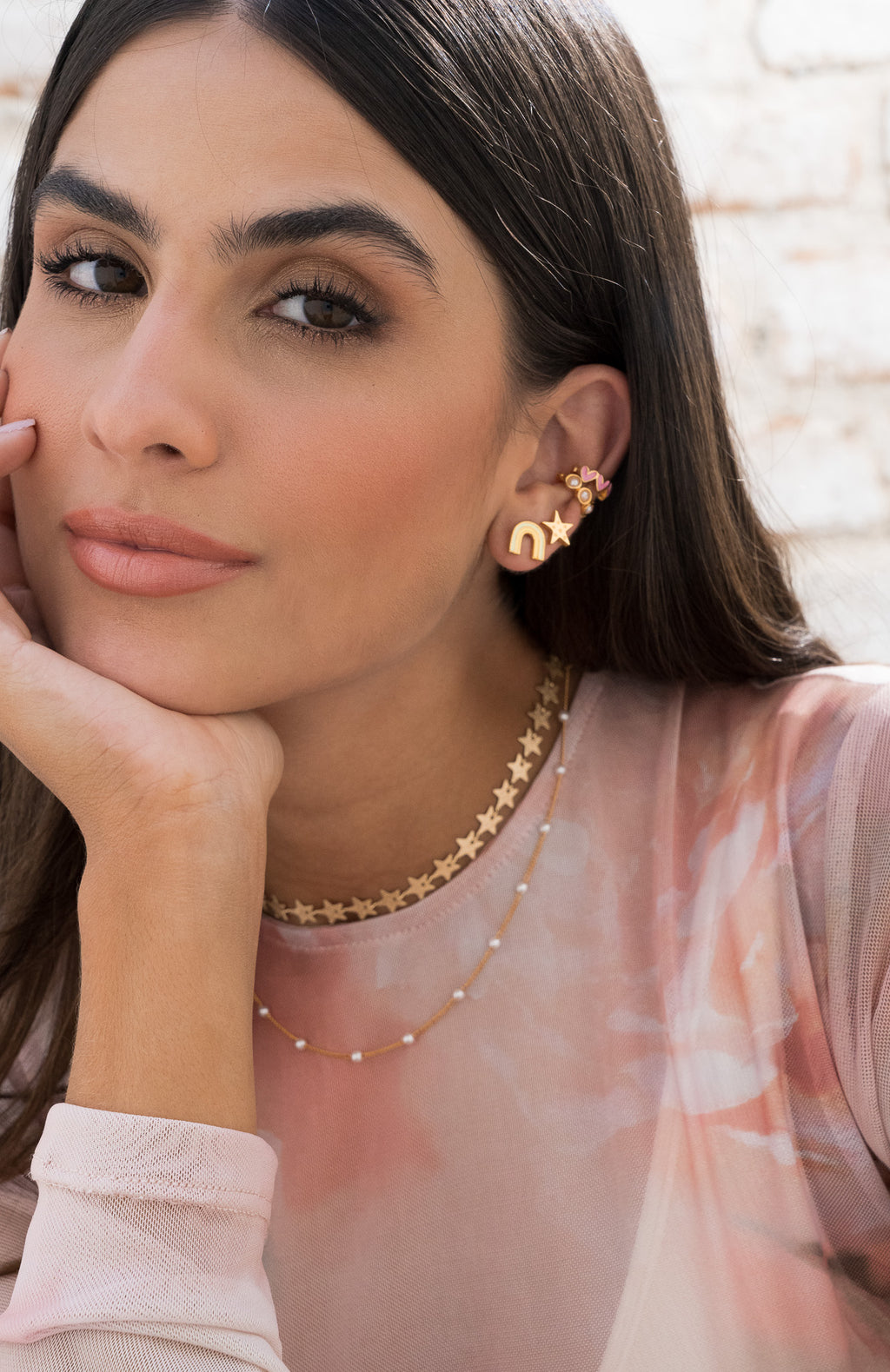 Set X4 Aretes Corazón Estrella Y Arcoíris