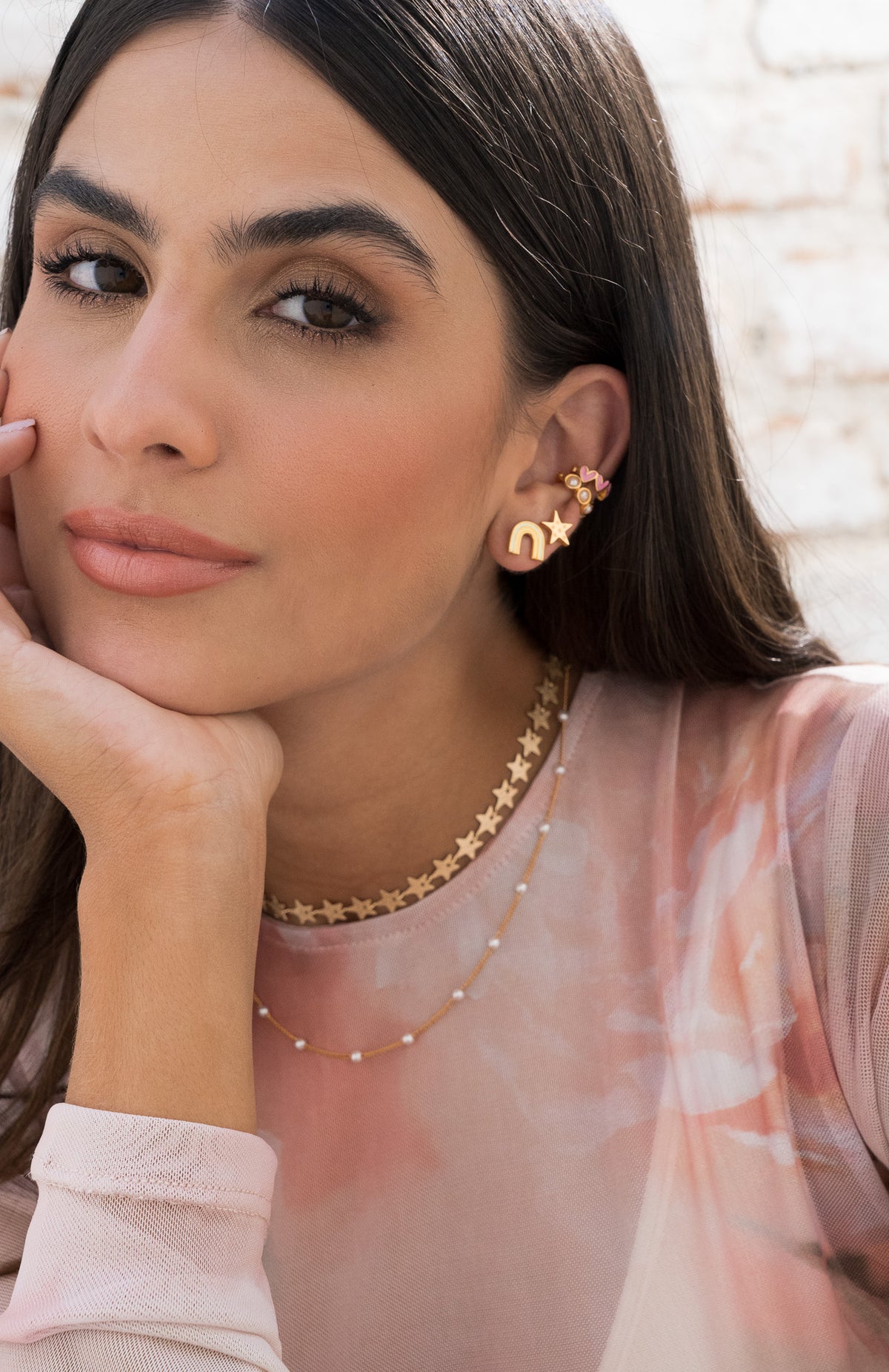 Set X4 Aretes Corazón Estrella Y Arcoíris